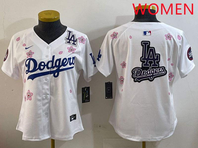 Women Los Angeles Dodgers Blank White Sakura Edition 2025 Nike MLB Jersey style 22->women mlb jersey->Women Jersey